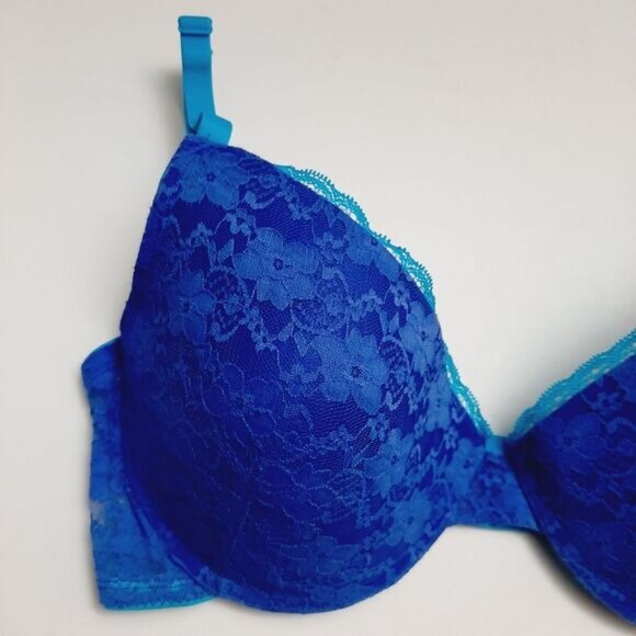 FRUIT OF THE LOOM Bra Floral Lace & Molded Cups Blue Sz 42C - Picture 3 of 14
